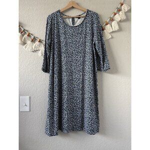 J.jill Missy Printed Half Sleeve Blue Jersey Knit Aline Dress Modest Relaxed L
